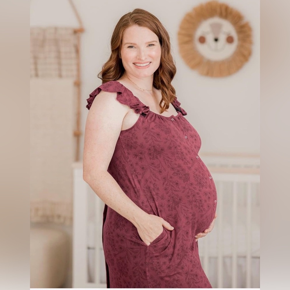 Kindred Bravely Maternity/Nursing Nightgown in Deep Mauve